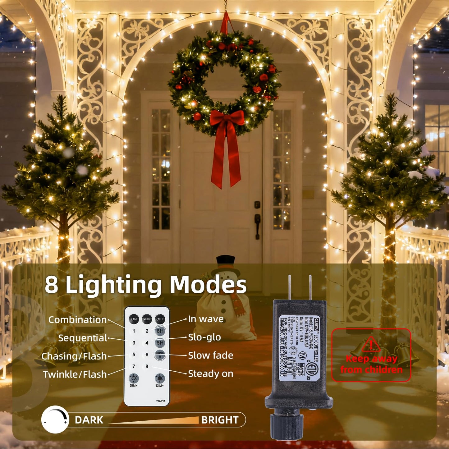 Lycklig Fairy Lights Plug In 130Ft 2000Led Warm Christmas Wreath Twinkle Lights With Timer Remote Waterproof Fire er Firefly Cluster String Light For Bedroom Graland Party Tree Decor Black Wire