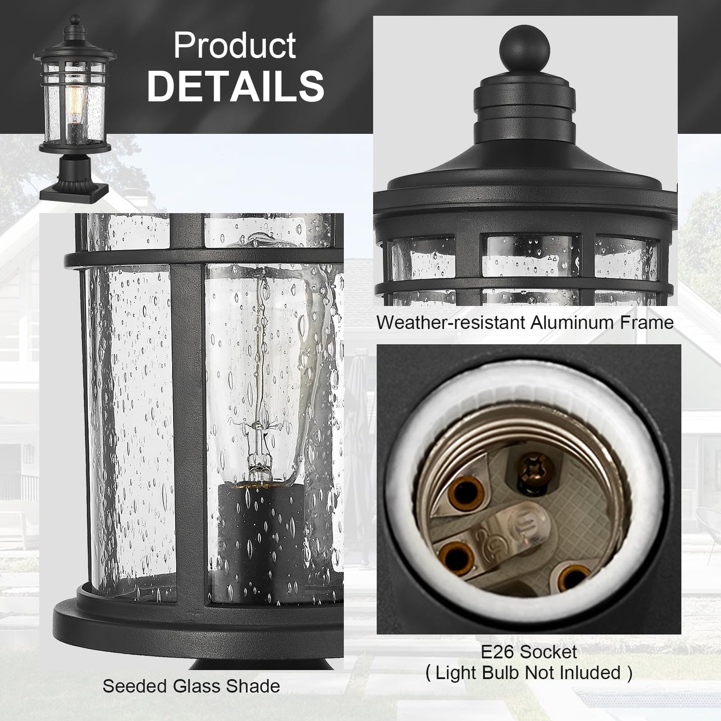 Darkaway Large Outdoor Post Lights Lamp Posts Outdoor Lighting  17Inch Post Lights Waterproof 2 Pack Outdoor Light Fixtures With Glassfor Outside Patio Yard Pathway