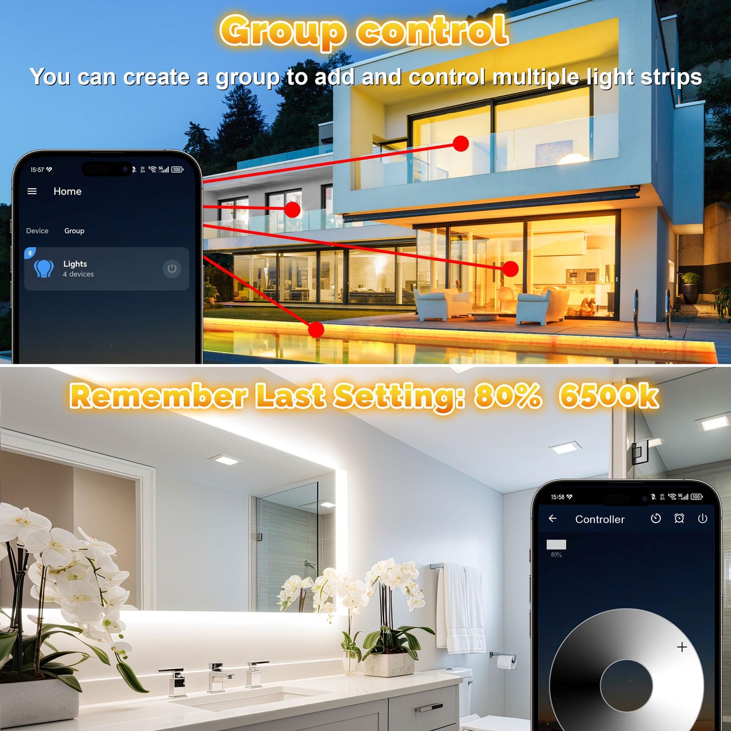Tendist 65.6Ft Outdoor Led Strip Lights Waterproof Ip67  Dimmable 3000K-6500K Warm White Led Rope Lights Outdoor Waterproof With Remote & App  24V Adhesive Exterior Lighting For Patio  Deck  Gazebo
