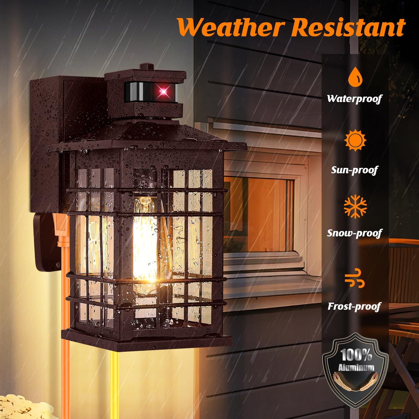2-Pack Porch Light With Gfci Outlets  Brown Motion Sensor Dusk To Dawn Outdoor Wall Light Fixture  Waterproof Outside Wall Lantern Sconce 3 Lighting Modes  Exterior Wall Light For Front Door House