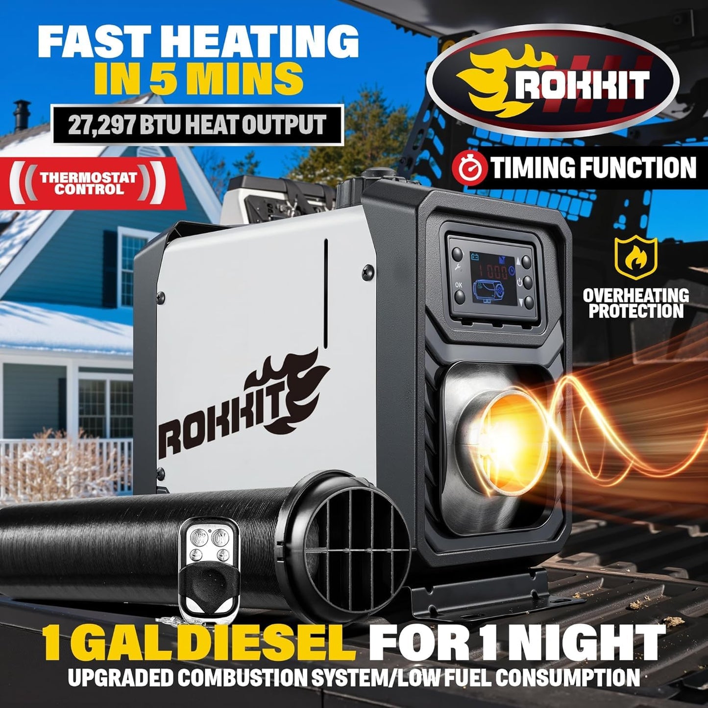 8KW Diesel Heater, 110V/12V All-in-One Diesel Air Heater, Portable Diesel Heater with LCD Monitor & Remote Control, Fast Heating Low Noise Diesel Parking Heater for Tent, Car, RV, Camper