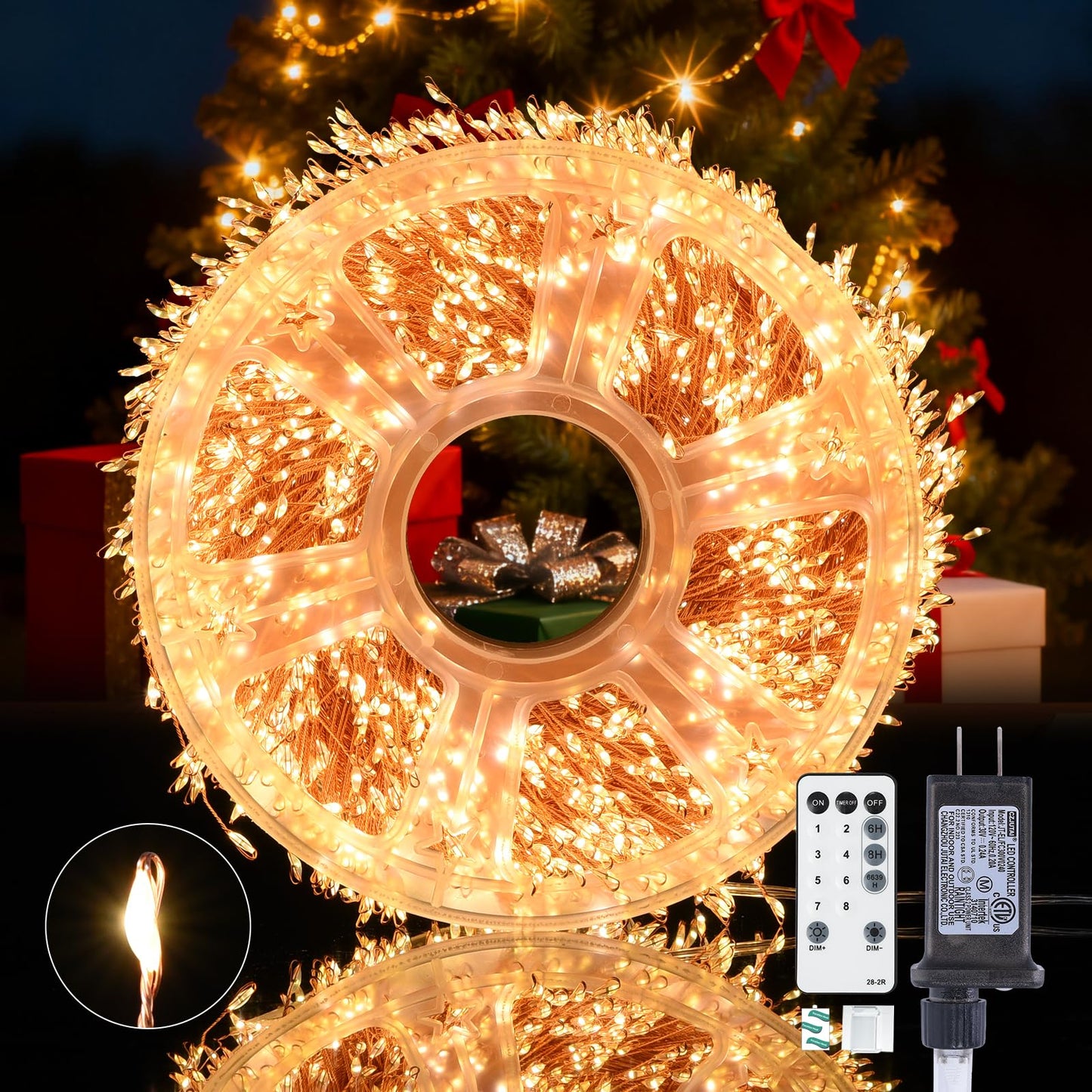 Dailyart Fairy Lights Plug In  2000 Led Twinkle String Light With Remote 130Ft Waterproof 8 Modes Warm Cluster Lights With Timer For Bedroom Wreath Window Wedding Christmas Tree Decoration Gold Wire
