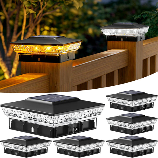Btfarm 4X4 Solar Post Cap Lights Outdoor  2 Modes 16 Led Deck Fence Post Lights  6 Pack Waterproof Solar Powered Lighting Outside Fit 4X4 3.5X3.5 Wooden/Vinyl For Porch Patio Garden  Black