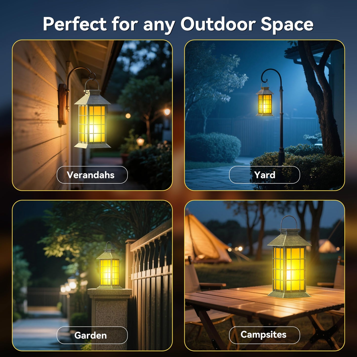 Anyperfect 2 Pack 13 Bronze Solar Lantern With Flickering Flame Candle | Outdoor Waterproof Hanging Lanterns  Metal & Glass Solar Lights For Garden Decoration  Rustic Gifts For Mom