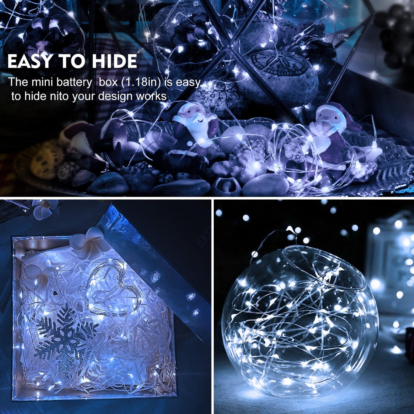 Aikei 100 Pack Led Fairy Lights Battery Operated  Mini String Lights Waterproof 7Ft 20 Led Firefly Starry Lamps 3 Lighting Modes For Wedding Party Bedroom Garden Halloween Christmas Decoration White
