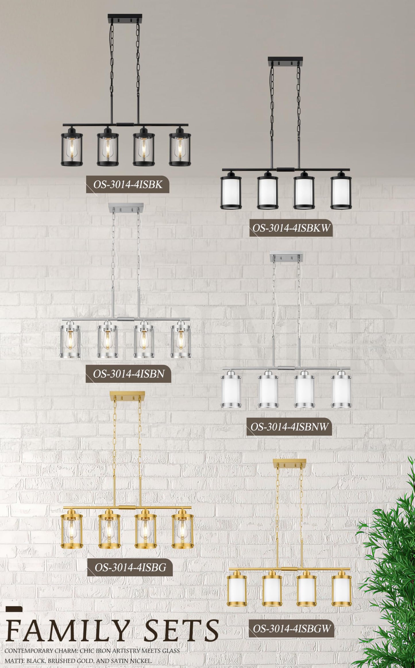 Osimir 4-Light Kitchen Island Lighting  Brushed Nickel Linear Dining Room Light Fixtures With Clear Glass  Modern Industrial Chandelier Pendant Light For Kitchen Island Dining Room  Os-3014-4Isbn