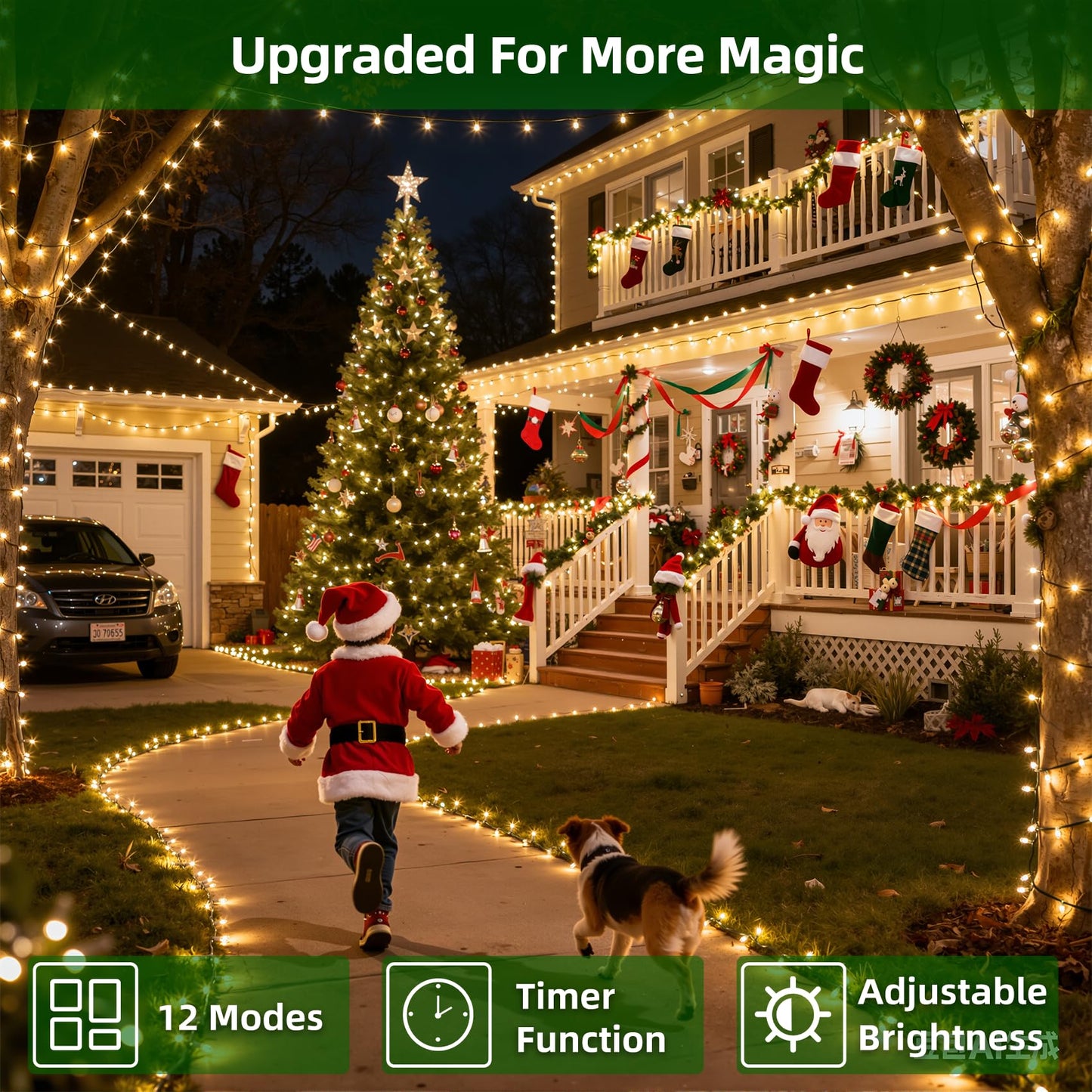 Quhuatu 750 Led 240Ft Christmas Lights Outdoor 12 Lighting Modes Christmas String Lights With Timer  Dimmable Warm White Led Stringlights Waterproof For Yard Tree Wedding Party Holiday Warm White