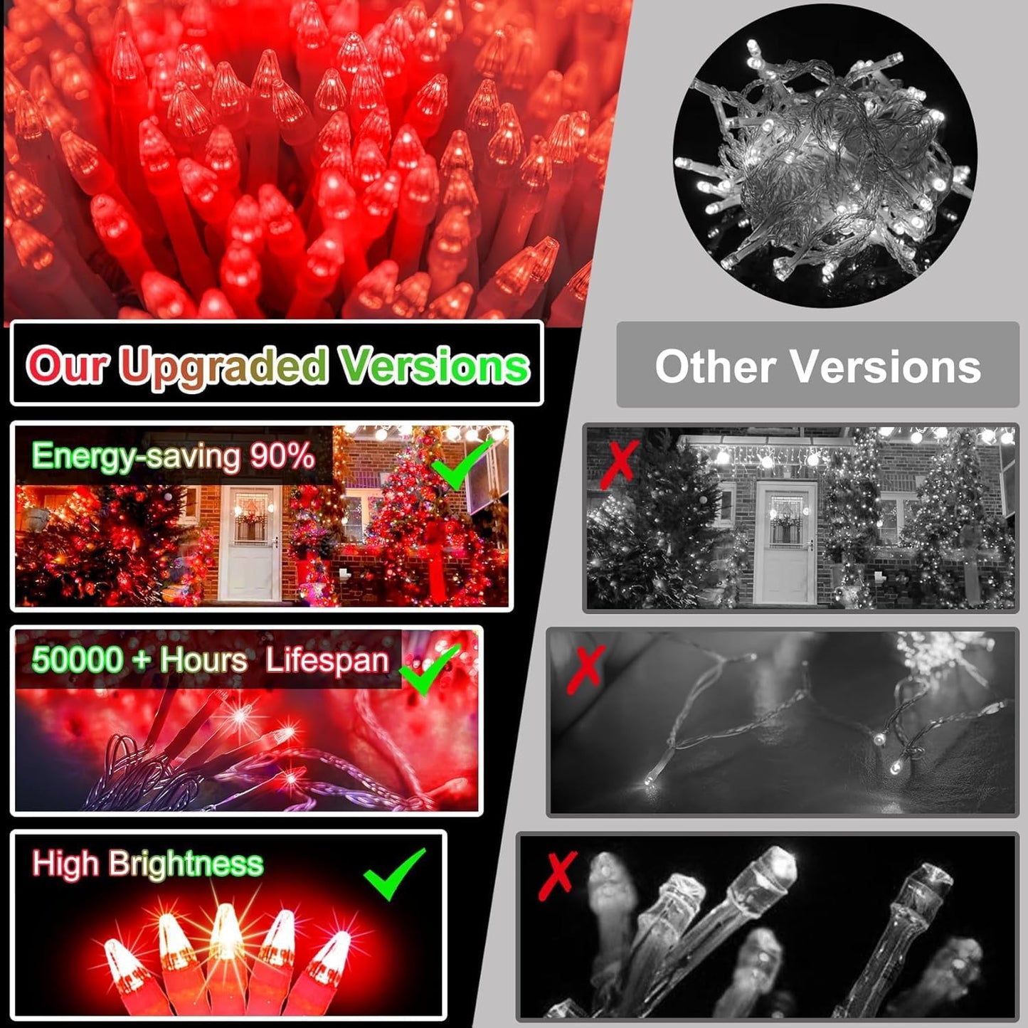 1500 Led 470Ft Christmas String Lights Outdoor  12 Pro Modes And Timer Memory & Brightness  Plug In Waterproof Clear Wire Twinkle Light For For Xmas Yard Tree Wedding Party Decor (Red)