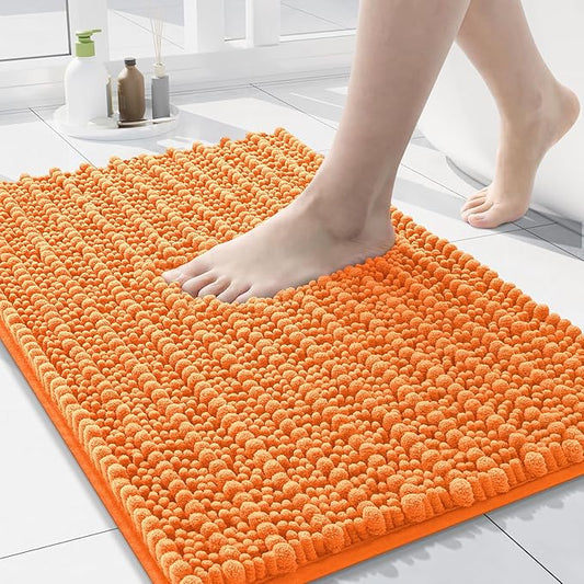 Arotive Luxury Chenille Bathroom Rug Mat, Extra Soft Thick Absorbent Shaggy Bath Rugs, Non-Slip Machine Wash Dry, Plush Bath Mats for Bathroom, Shower and Tub, 24x16, Orange