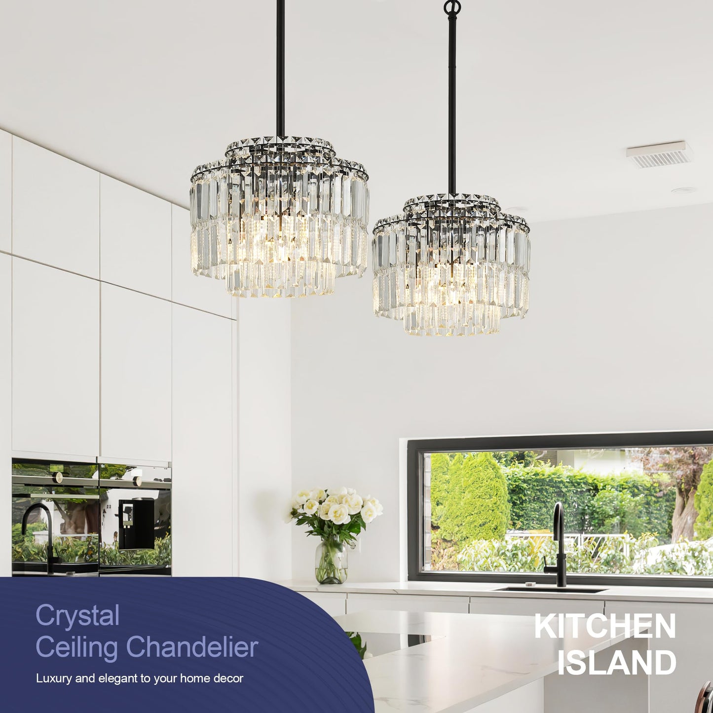 Lighceac Modern 12.8 Black Crystal Chandelier Ceiling Light Fixtures For Dining Room stylish Glam 4-Light Crystal Chandeliers Lighting For Bedroom Entryway Hallway Living Room Kitchen Island Foyer