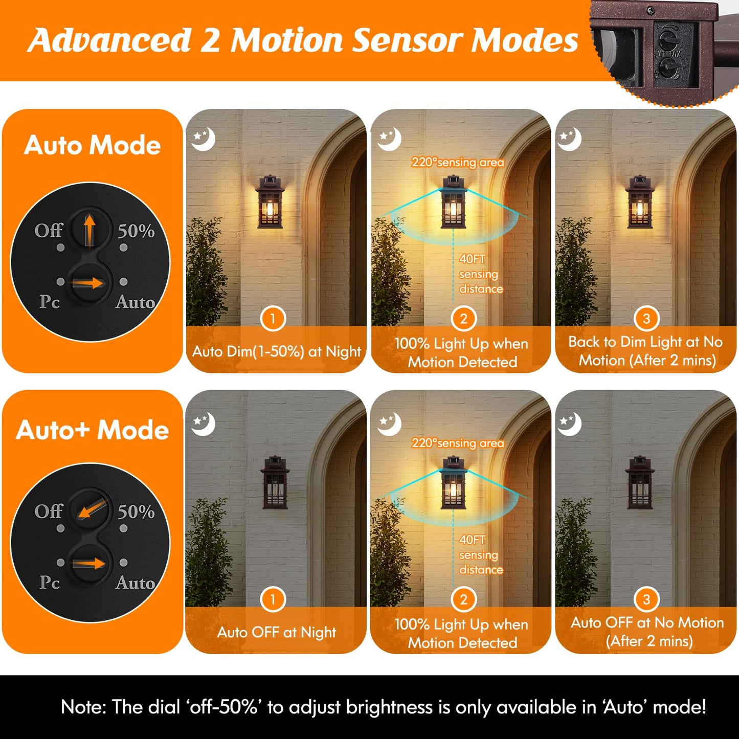 2-Pack Porch Light With Gfci Outlets  Brown Motion Sensor Dusk To Dawn Outdoor Wall Light Fixture  Waterproof Outside Wall Lantern Sconce 3 Lighting Modes  Exterior Wall Light For Front Door House