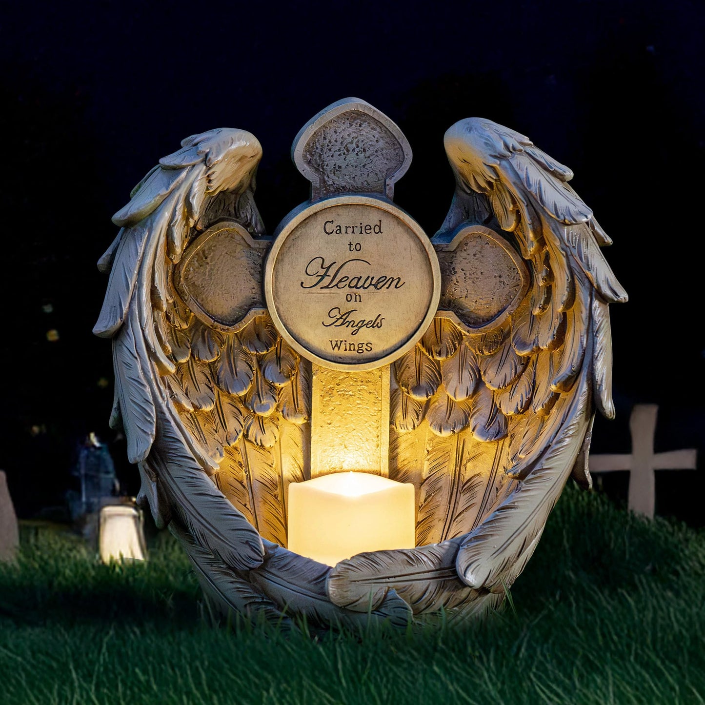 Candieslife 12 Solar Angel Wing Cross Garden Lights  Waterproof Memorial Grave Decorations Sympathy Gifts For Cemetery Outdoors Lawn Yard Home Patio Decor