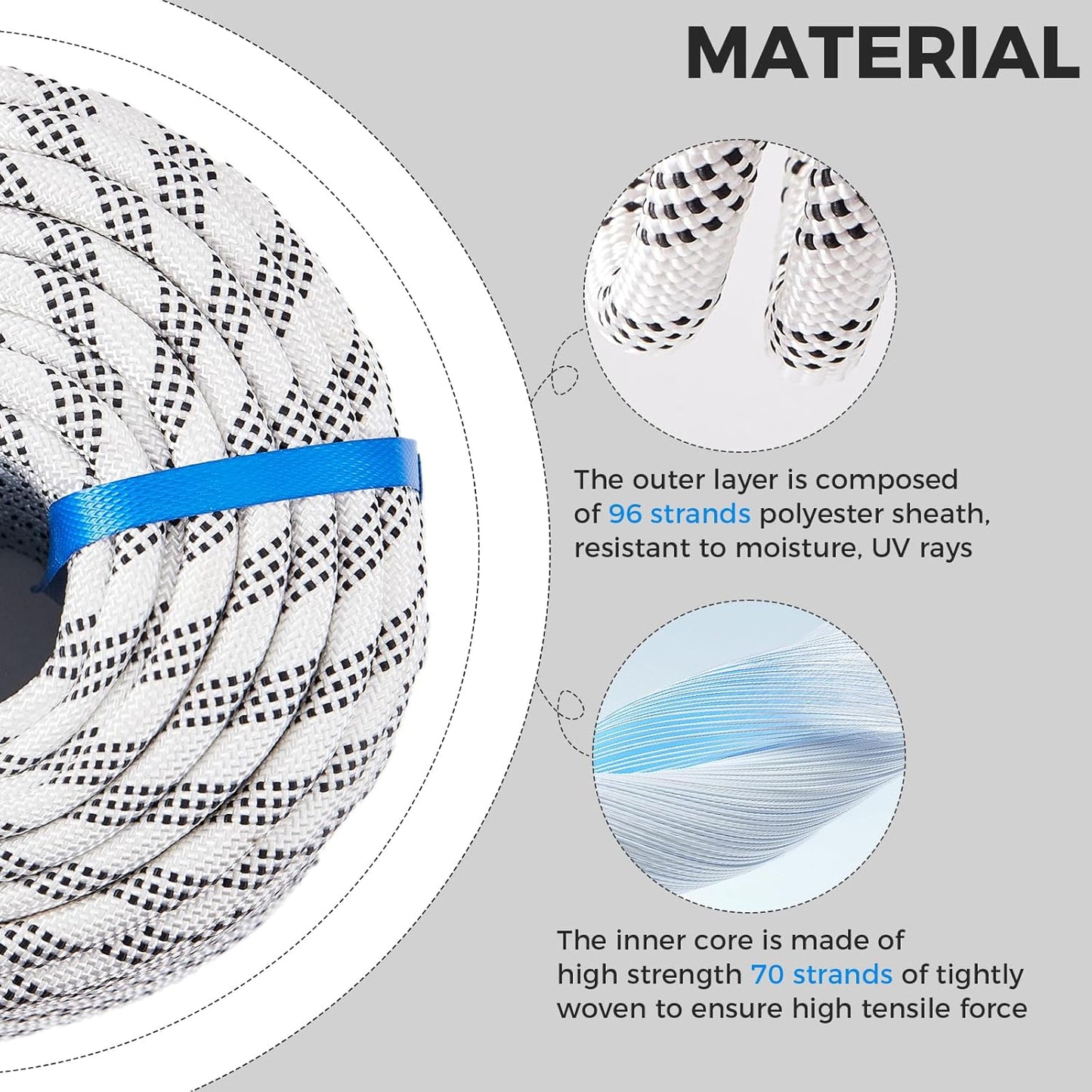 1/2 Inch 150ft Double Braided Polyester Arborist Rope, Heavy Duty Nylon Rope for Anchor, Tree Work, Cargo, Pulling, Sailing(White)