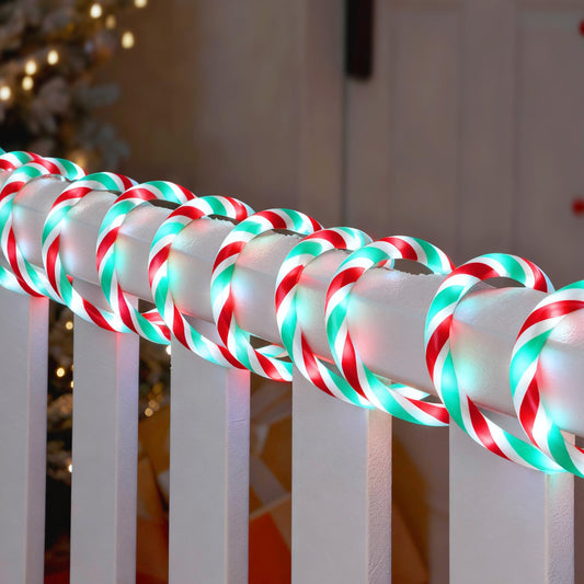 Joiedomi 40Ft Led Candy Cane Rope Lights  Waterproof Outdoor 360 Led Christmas Decor Lights For Garden Yard Party Xmas Christmas Holiday Decorations (Red & Green & Cool White)