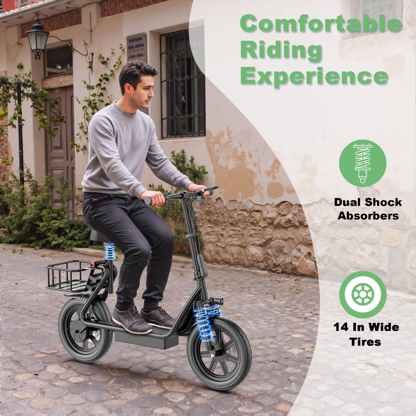 NAVIC Electric Scooter Adults,27Mile Range,Top Speed 22Mph,750W Peak Motor,14'' Pneumatic Tires,Electric Scooter for Adults,Foldable e Scooter with Back Basket