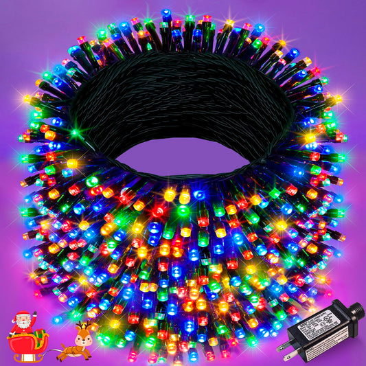 Nielfoi 328Ft 1000 Led Christmas Lights  Plug In Multicolor Christmas Tree Lights Outdoor With Timer And 8 Modes  Green Wire Waterproof String Lights For Indoor Yard Patio Xmas Holiday Decorations
