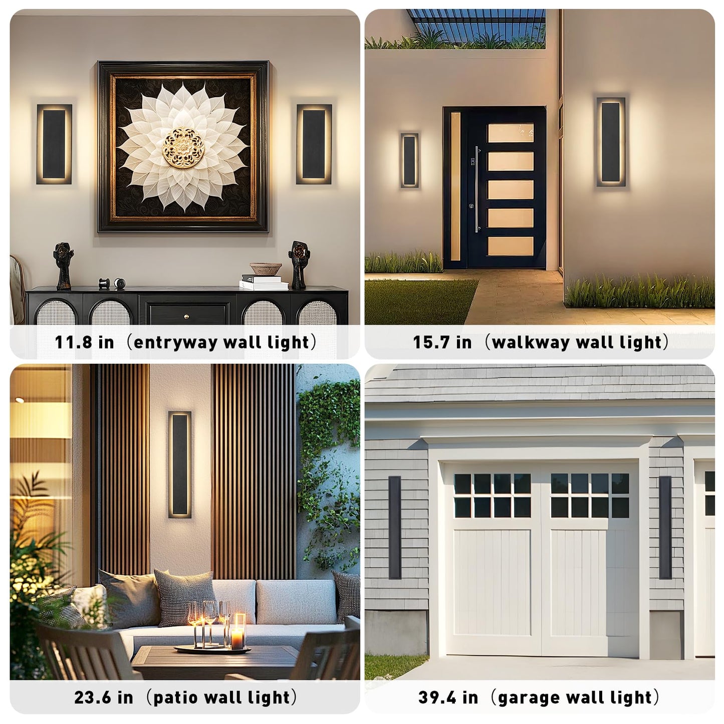 Zsmaiku 39.4 In Long Outdoor Led Wall Lights Exterior Lighting Fixtures  Modern Exterior Garage Wall Light Outside Light Fixtures For House Patio Front Porch 36W Black Outdoor Wall Sconce 3000K