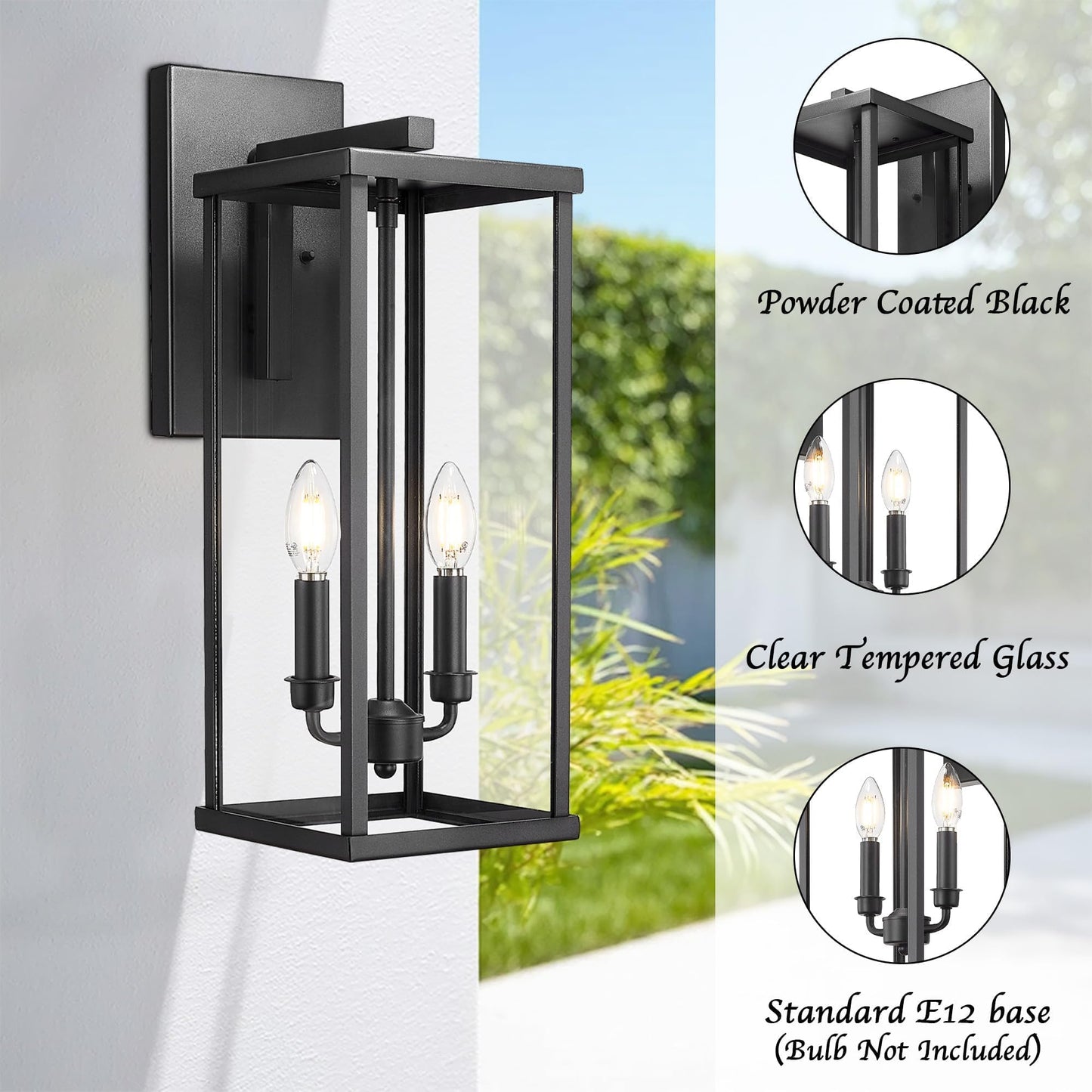 Bestshared Outdoor Wall Sconce Lights  20 Inch Tall Exterior Wall Lighting Fixtures With Clear Glass  Anti-Rust Modern Black Outside Lantern Lamp For House Front Porch Patio (Black  20-1 Pack)