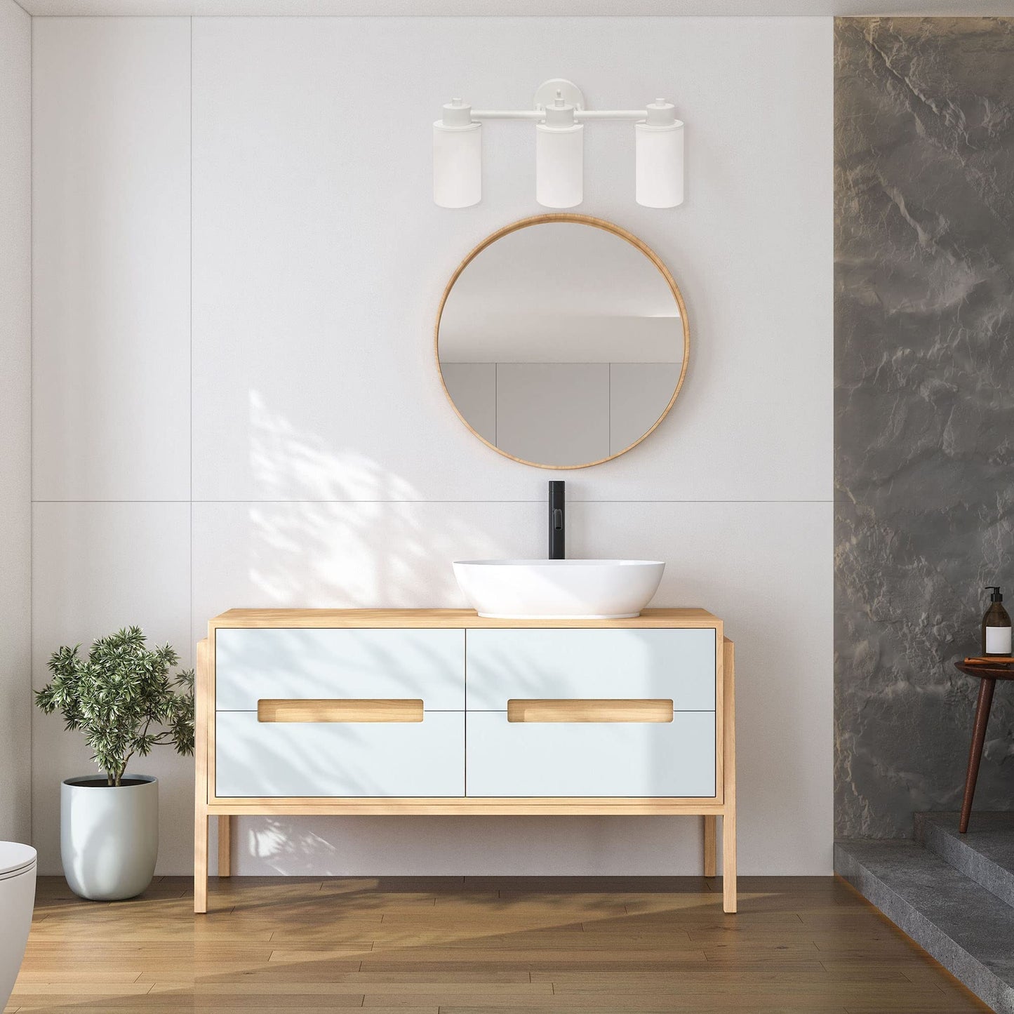 Lalia Home Vanity Light Fixture, Three Light Metal & Opaque Glass, 20.75inL x 6.5inW x 10inH, White, Model 1270-LHV-100