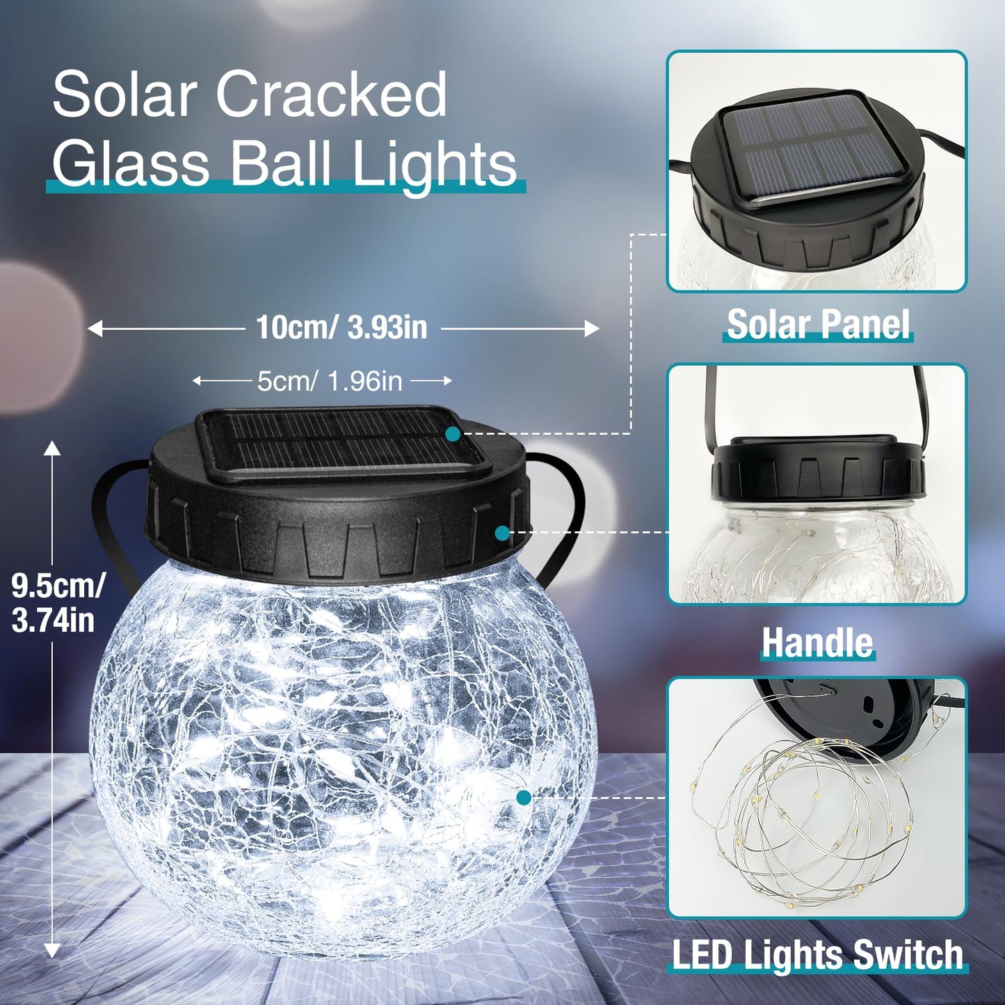 Kolpop Solar Lanterns Outdoor Waterproof 6 Pack  Hanging Solar Lights With 30 Led   ed Glass Hanging Globes For Garden Patio Fence Yard Christmas Tree Decoration  Cold White