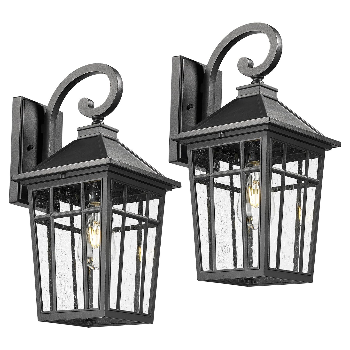 Darkaway Large Outdoor Wall Lights For House  18Inch Exterior Lighting Fixtures 2Pcs Wall Mount Outdoor Porch Lights Black Outdoor Sconce Lights With Seeded Glass For Hallway Garage