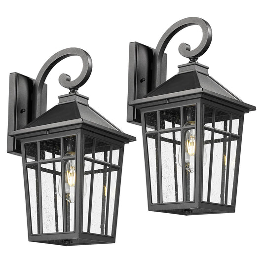 Darkaway Large Outdoor Wall Lights For House  18Inch Exterior Lighting Fixtures 2Pcs Wall Mount Outdoor Porch Lights Black Outdoor Sconce Lights With Seeded Glass For Hallway Garage