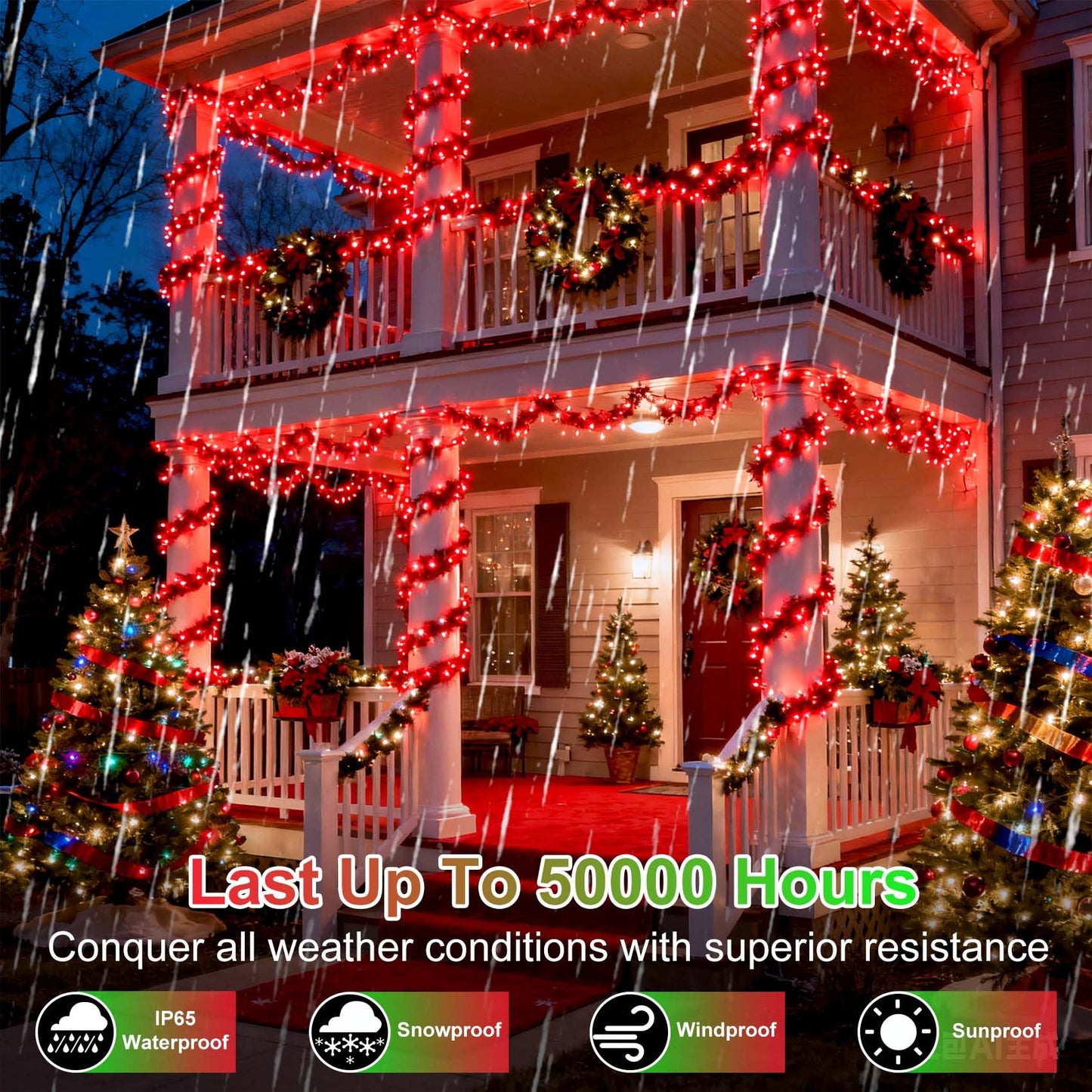 750 Led 240Ft Christmas String Lights Outdoor  12 Pro Modes And Timer Memory & Brightness  Plug In Outdoor Waterproof Clear Wire Twinkle Light For For Xmas Yard Tree Wedding Party Decor (Red)