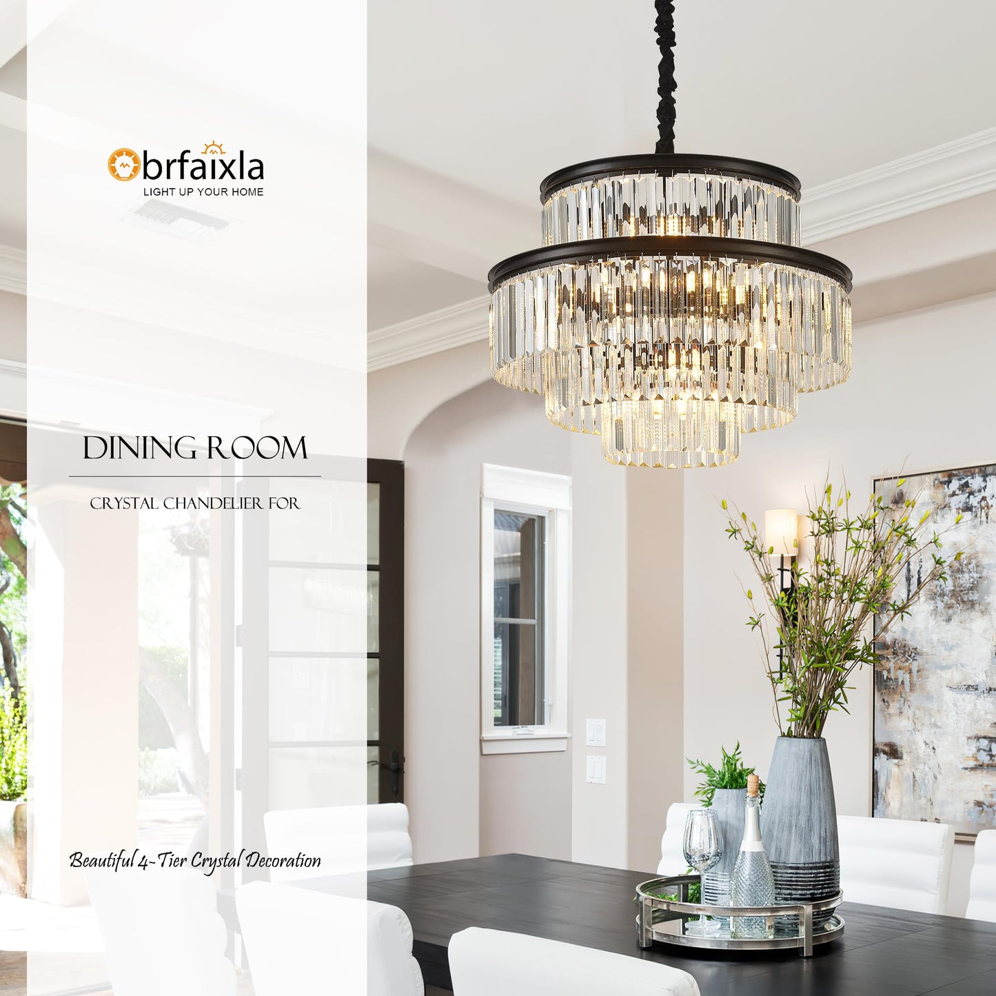 Brfaixla 21.6 14-Light Modern Crystal Chandelier Light Fixtures 4-Tier Black stylish Chandeliers For Dining Room Round Hanging Pendant Lighting For Living Room Kitchen Entryway Bedroom Foyer Hallway