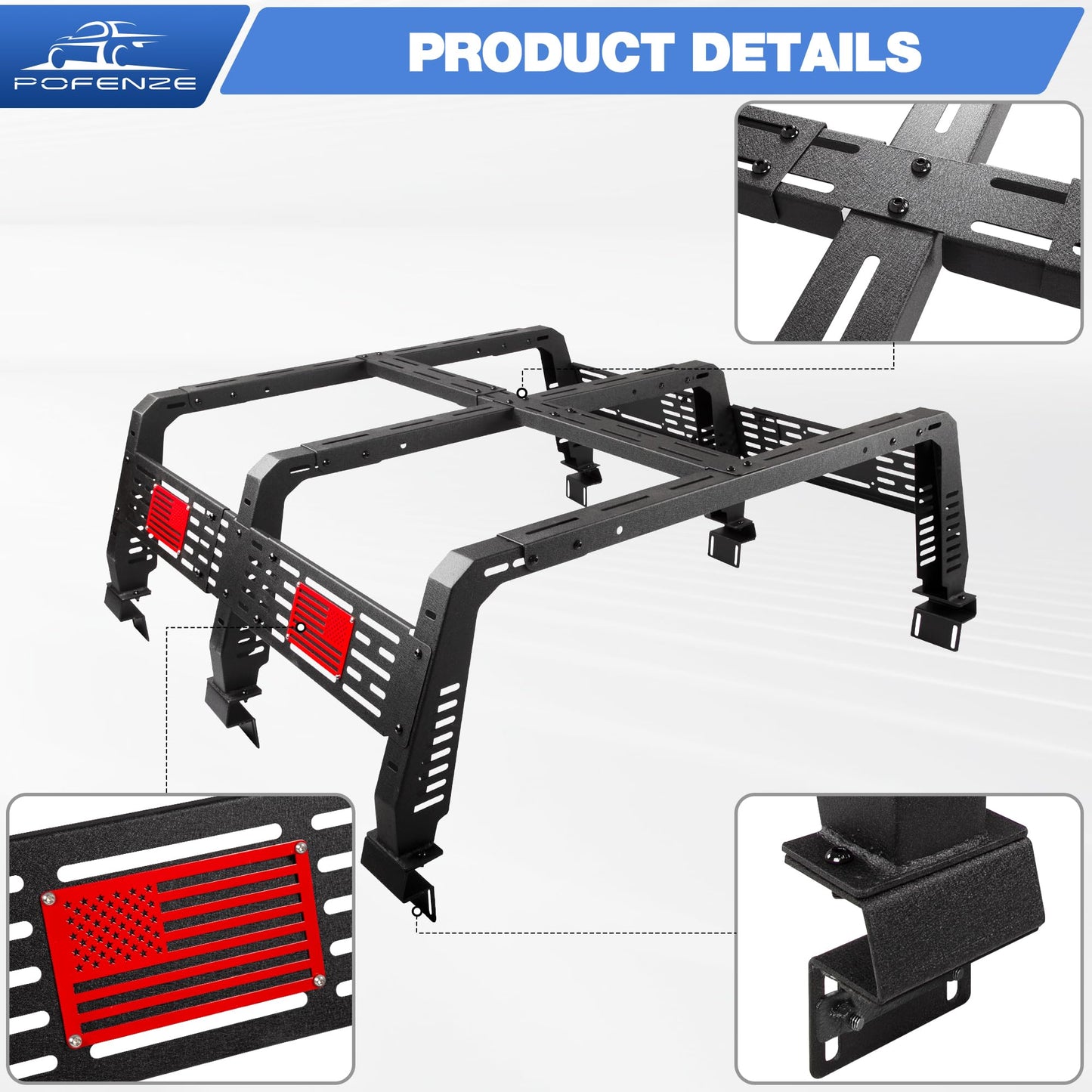 Truck Bed Rack for Toyota Tacoma 2005-2025, 22.5" Steel Overland Bed Rack with Adjustable Width, Heavy Duty Cargo Rack for Factory Bed Rails