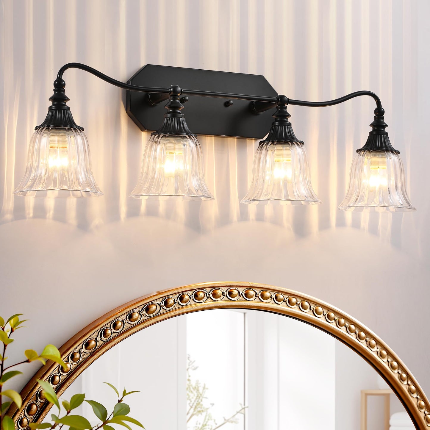 Bathroom Vanity Black Vintage Light Fixture  4 Lights Bathroom Lighting Matte Antique Brass Finish With Crystal Glass Shade  Black Vintage Vanity Light For Bathrooms