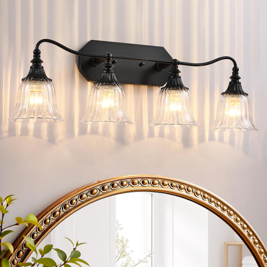 Bathroom Vanity Black Vintage Light Fixture  4 Lights Bathroom Lighting Matte Antique Brass Finish With Crystal Glass Shade  Black Vintage Vanity Light For Bathrooms