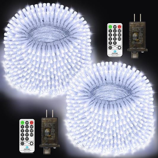 2 Pack 403 Ft 1000 Led Christmas Lights Outdoor Fairy Lights Plug In Extra Long Clear Wire String Lights With Remote Timer 8 Modes For Outside House Tree Garden Wedding Party Decorations-Cool White
