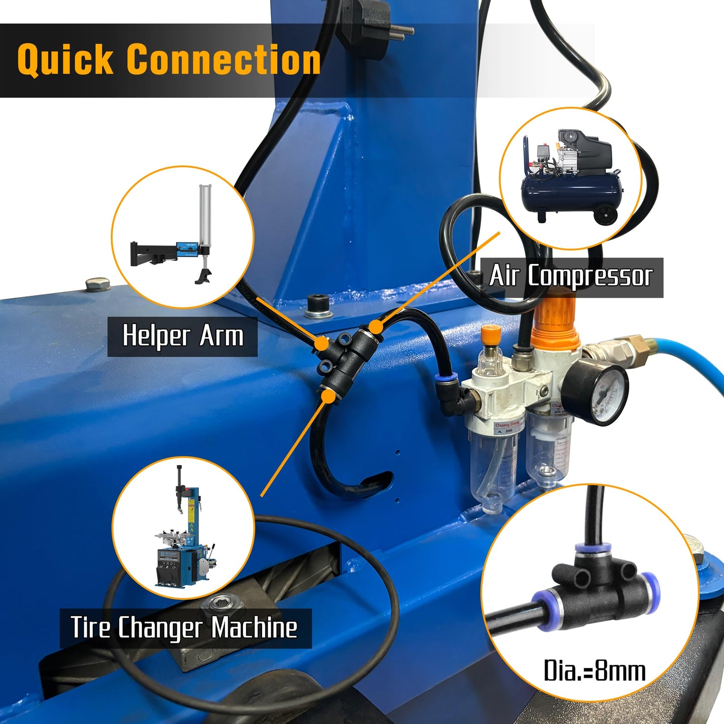 VECONOR Tire Machine Assist Arm-Semi Tire Changing Tool-Helper Arm for Tire Remove-Replaceable Air Adapters,Pneumatic Powered,Rustproof,Quick Changing