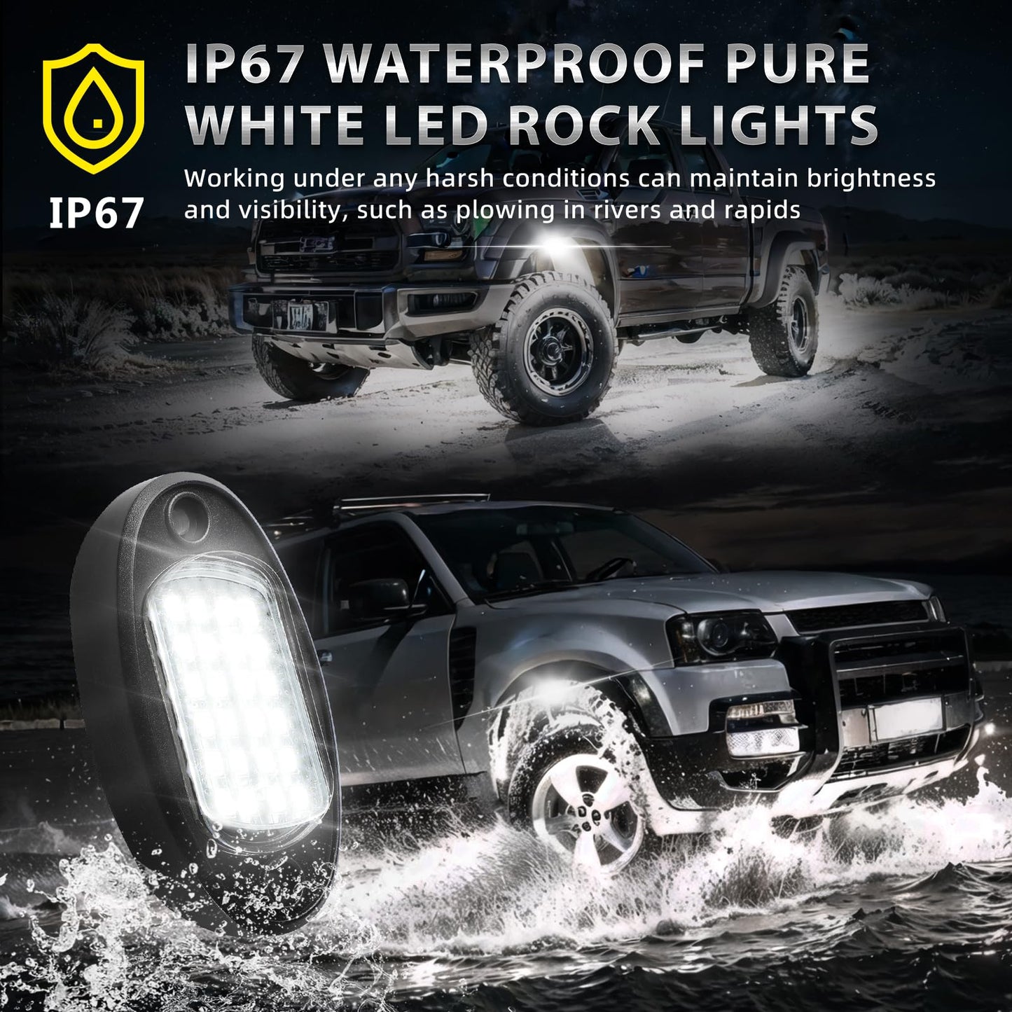 10 Pods Pure White Led Rock Lights With Power Swith Wiring Harness  6000K Super Bright Waterproof Under Trailer Lighting White Underglow Kit For Trucks Trailer Offroad Pickup Sxs Atv Utv