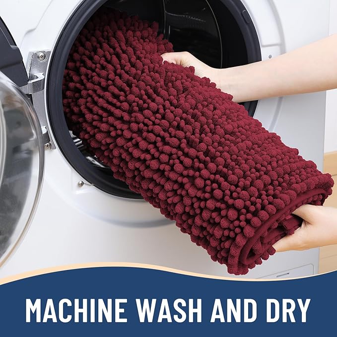 Arotive Luxury Chenille Bathroom Rug Mat, Extra Soft Thick Absorbent Shaggy Bath Rugs, Non-Slip Machine Wash Dry, Plush Bath Mats for Bathroom, Shower and Tub, 44x24, Burgundy