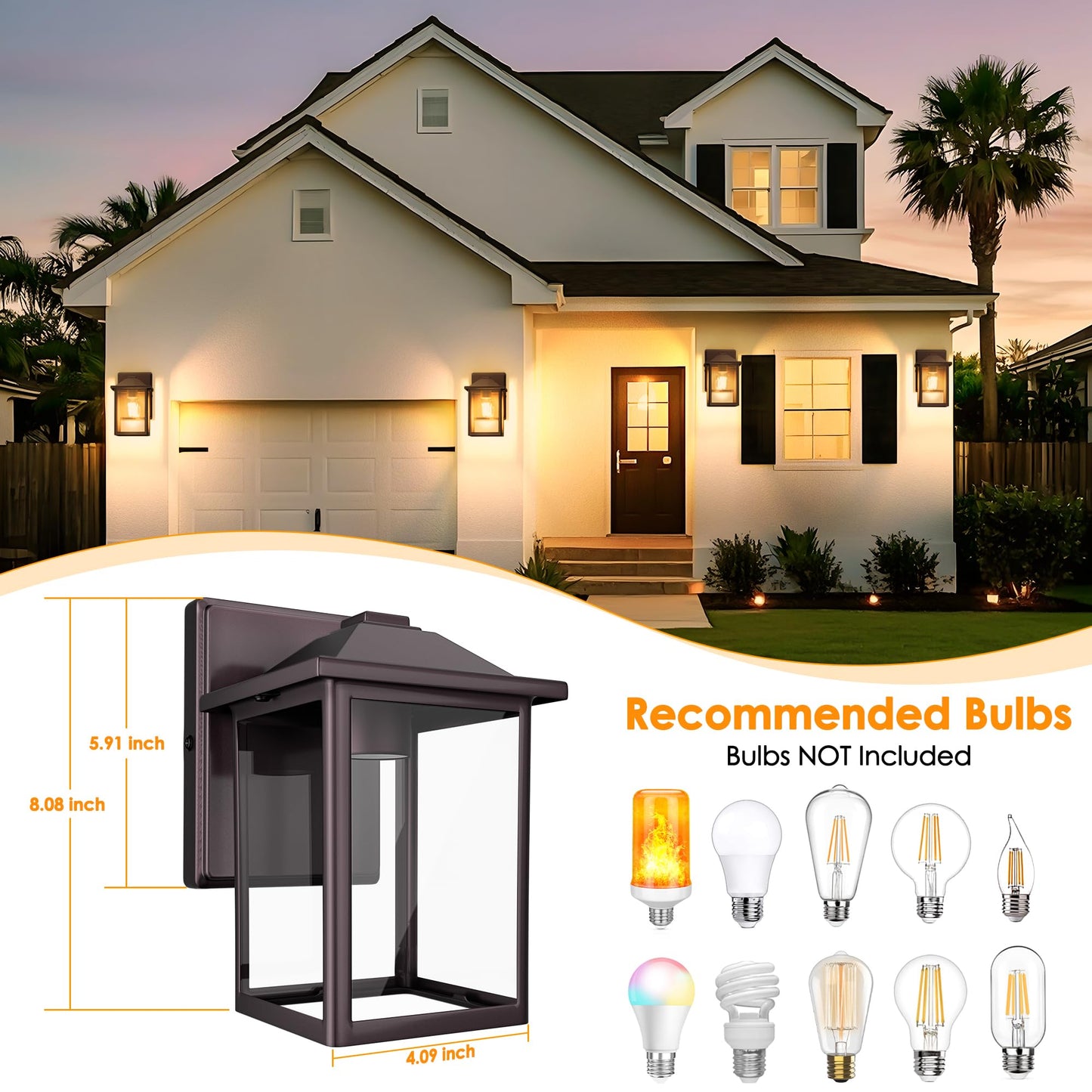 Matameye Outdoor Wall Lantern  Exterior Waterproof Wall Sconce Light Fixture  Dark Chocolate Front Door Mounted Lighting With Glass  Anti-Rust Porch Lamp