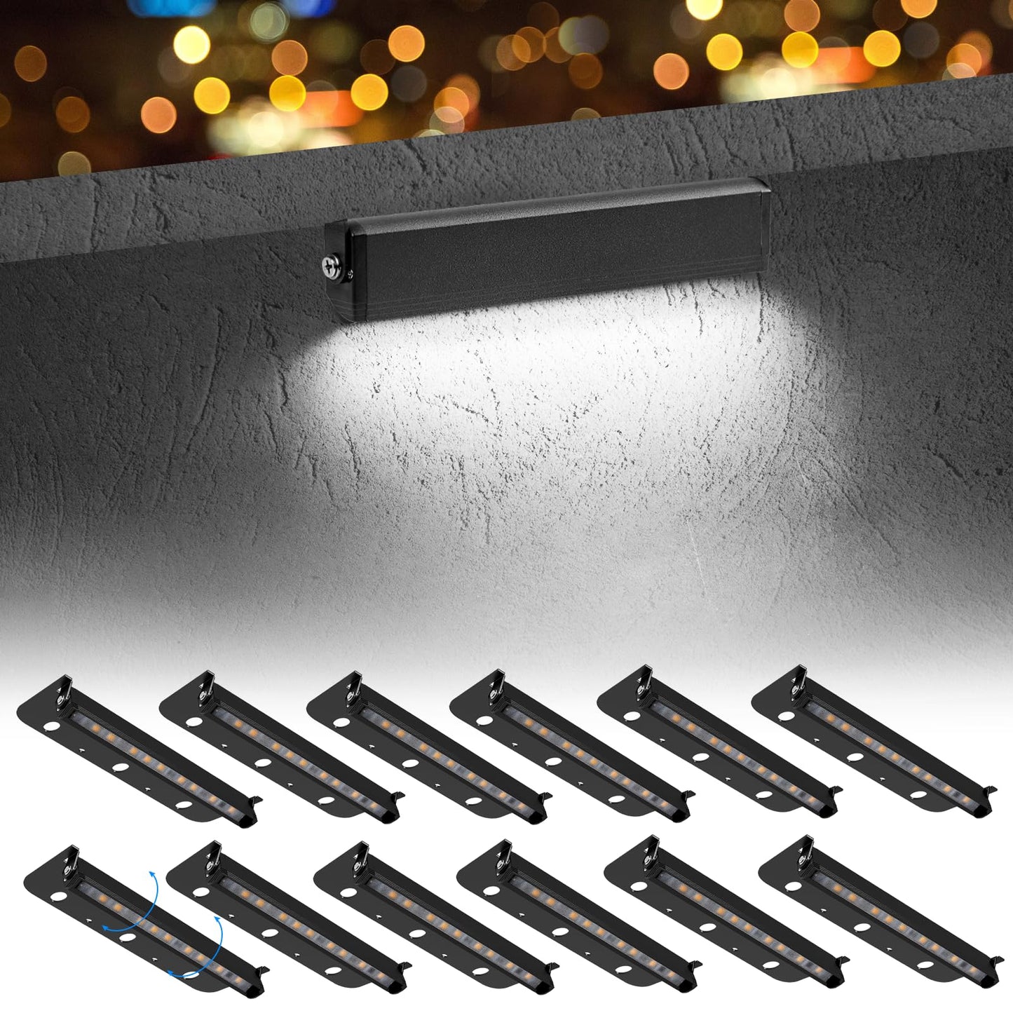 Kwinmyso 12-Packs 3W 7Inch Led Hardscape Paver Lighting 12V Ac/Dc Low Voltage Retaining Wall Lights Landscape Lighting 5000K Daylight White Outdoor Step Light 50 000 Hours Lifespan-Black