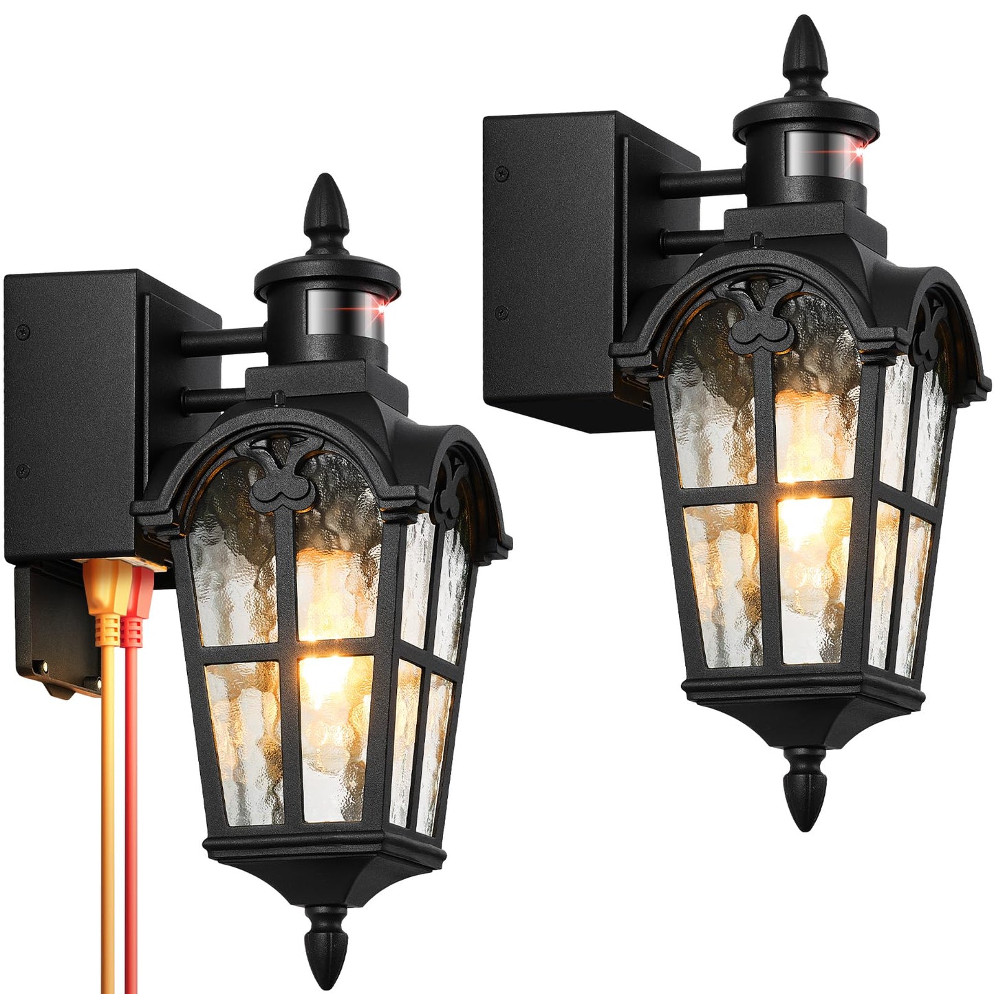 Opaxis Black Outdoor Patio Lights With Gfci Outlet 2-Pack  Upgraded Motion Sensor Outside Lighting With Water Ripple Glass  Dawn To Dusk Outdoor Light Fixture For House  Garage  Garden  Waterproof