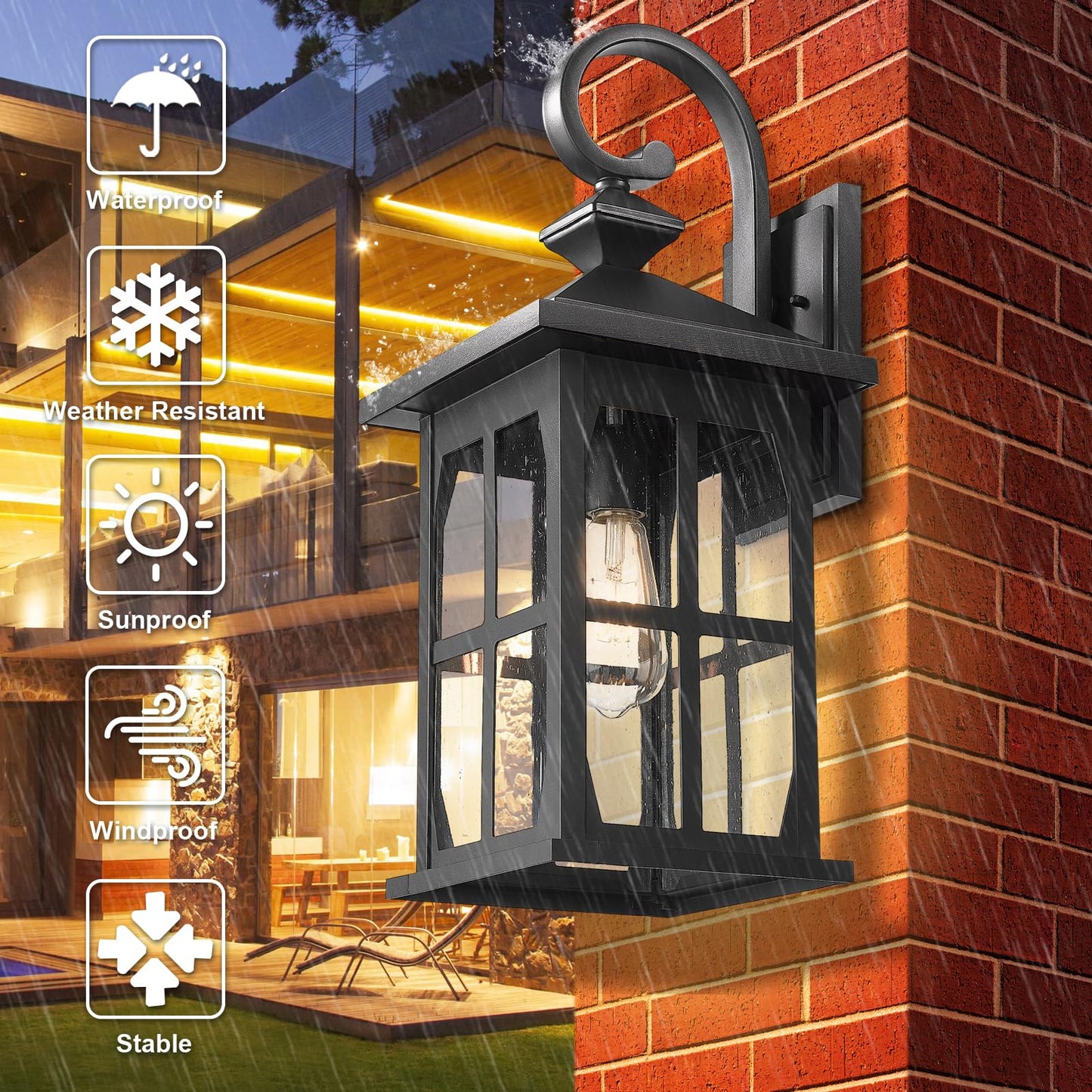 Darkaway Large Outdoor Light Fixtures Wall Mount  21Inch Outside Wall Lights Exterior Lighting Fixture With Seeded Glass Outdoor Wall Sconce For House Porch Hallway Garage  2Pack