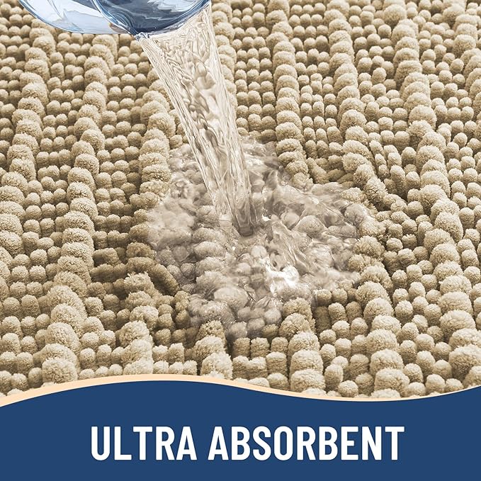 Arotive Luxury Chenille Bathroom Rug Mat, Extra Soft Thick Absorbent Shaggy Bath Rugs, Non-Slip Machine Wash Dry, Plush Bath Mats for Bathroom, Shower and Tub, 40x32, Beige