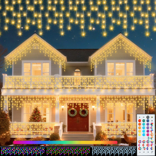Pooqla Color Changing Icicle Lights With Remote  35 Colors Christmas Icicle Lights  360 Led 58.2Ft Rgb Waterproof Hanging String Lights For Roof Window Home Party Thanksgiving Christmas Outdoor Decor
