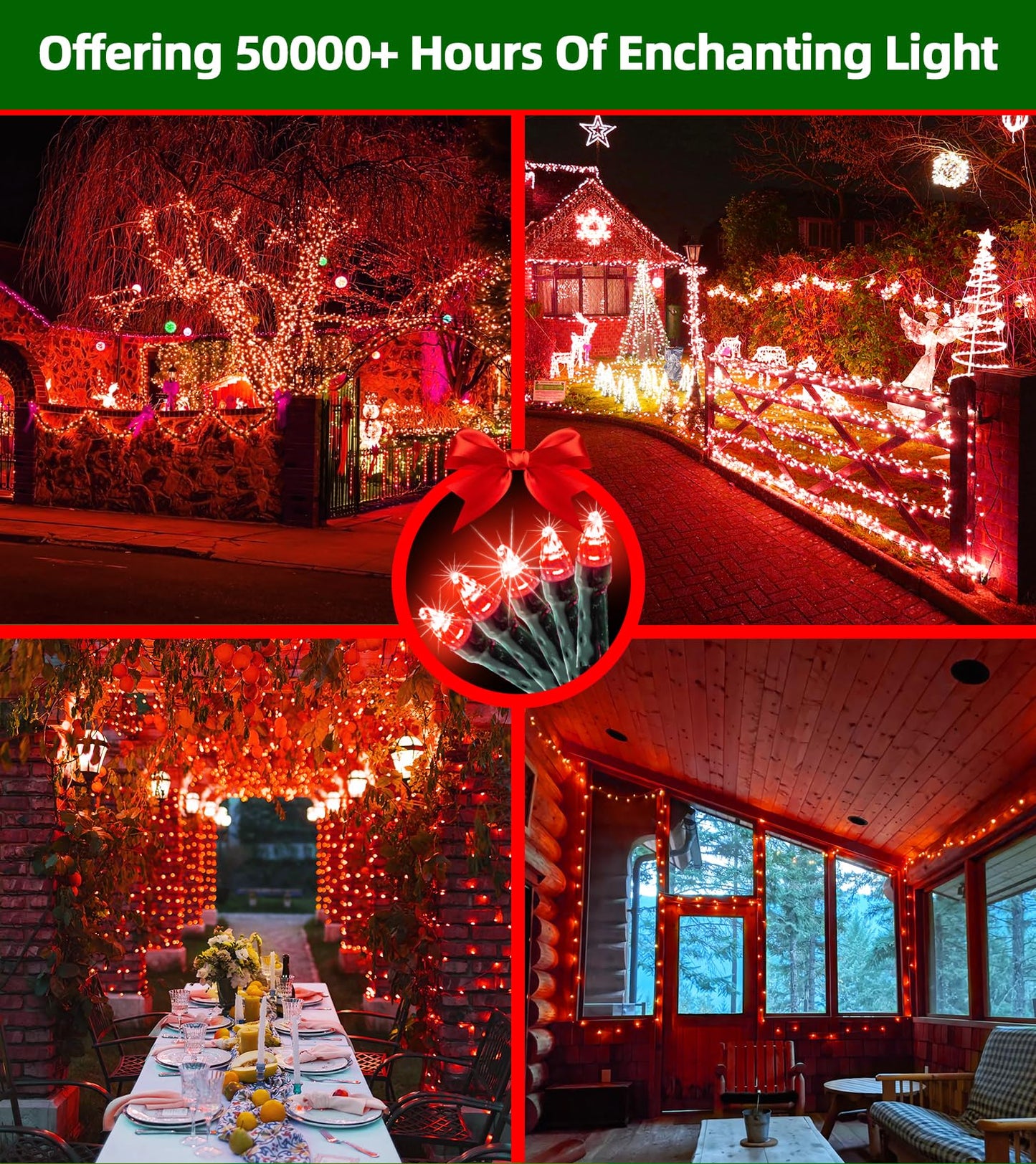 Quhuatu 1500 Led 470Ft Christmas Lights Outdoor 12 Lighting Modes Christmas String Lights With Timer  Dimmable Plug In Red Led Stringlights Waterproof For Yard Tree Wedding Party Holiday Red