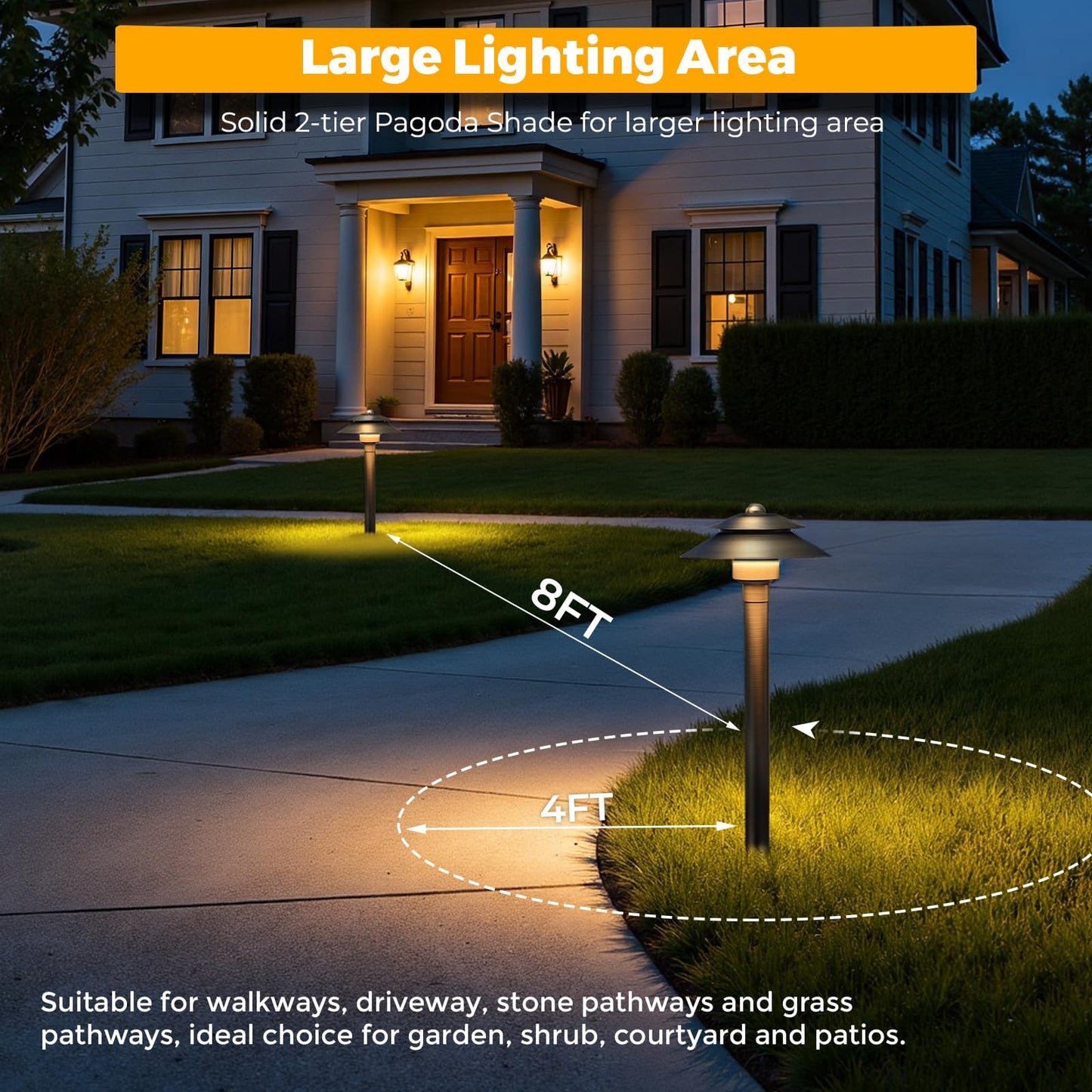 Gardencoin Solid Brass Low Voltage Landscape Pathway Lights (6 Shade  19 Tall)  12V Led Heavy Duty Path Lighting Outdoor Wired  Waterproof Antique Bronze Walkway Light Without G4 Bulb 6 Pack
