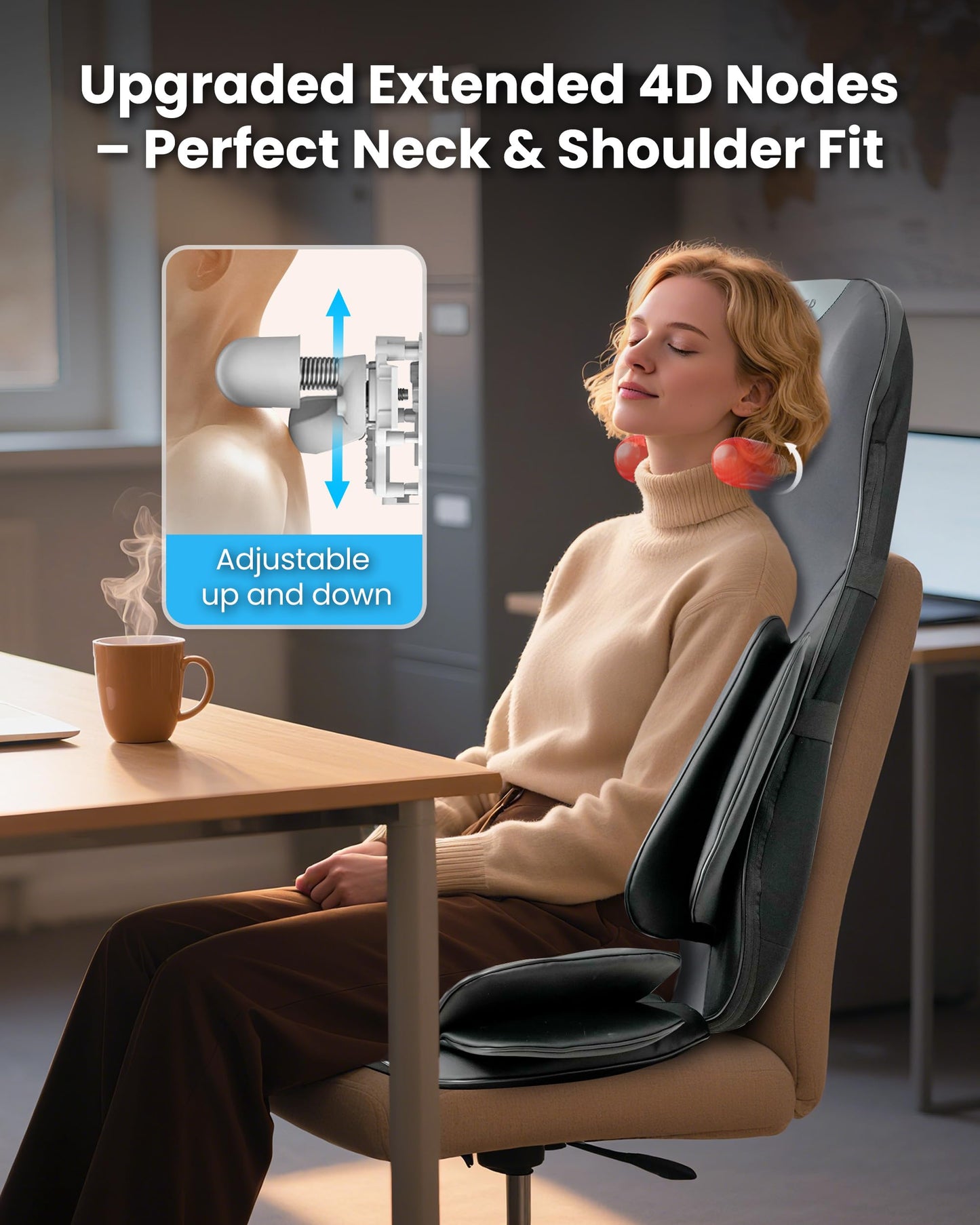 COMFIER Shiatsu Neck & Back Massager with Heat, Full Back Coverage Massage Chair Pad with 4D Kneading & Adjustable Neck Nodes, Waist & Hip Compression
