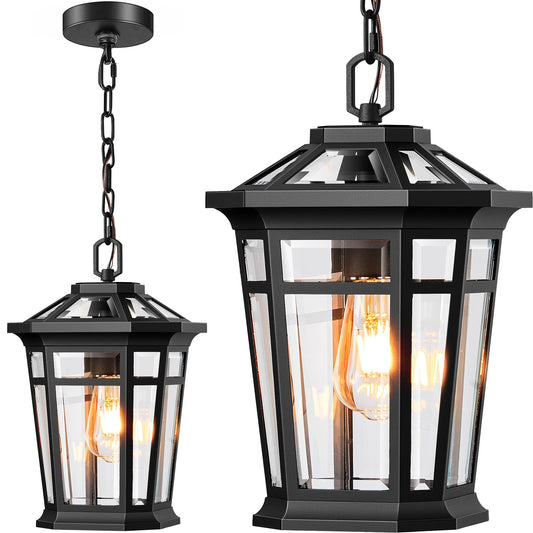 Vianis Large Outdoor Pendant Lights For Porch  Black Hanging Light Fixture  100% Aluminum Waterproof Anti-Rust Ceiling Lighting For House  Outside Hanging Lantern For Porch  Garden  Garage  1-Light