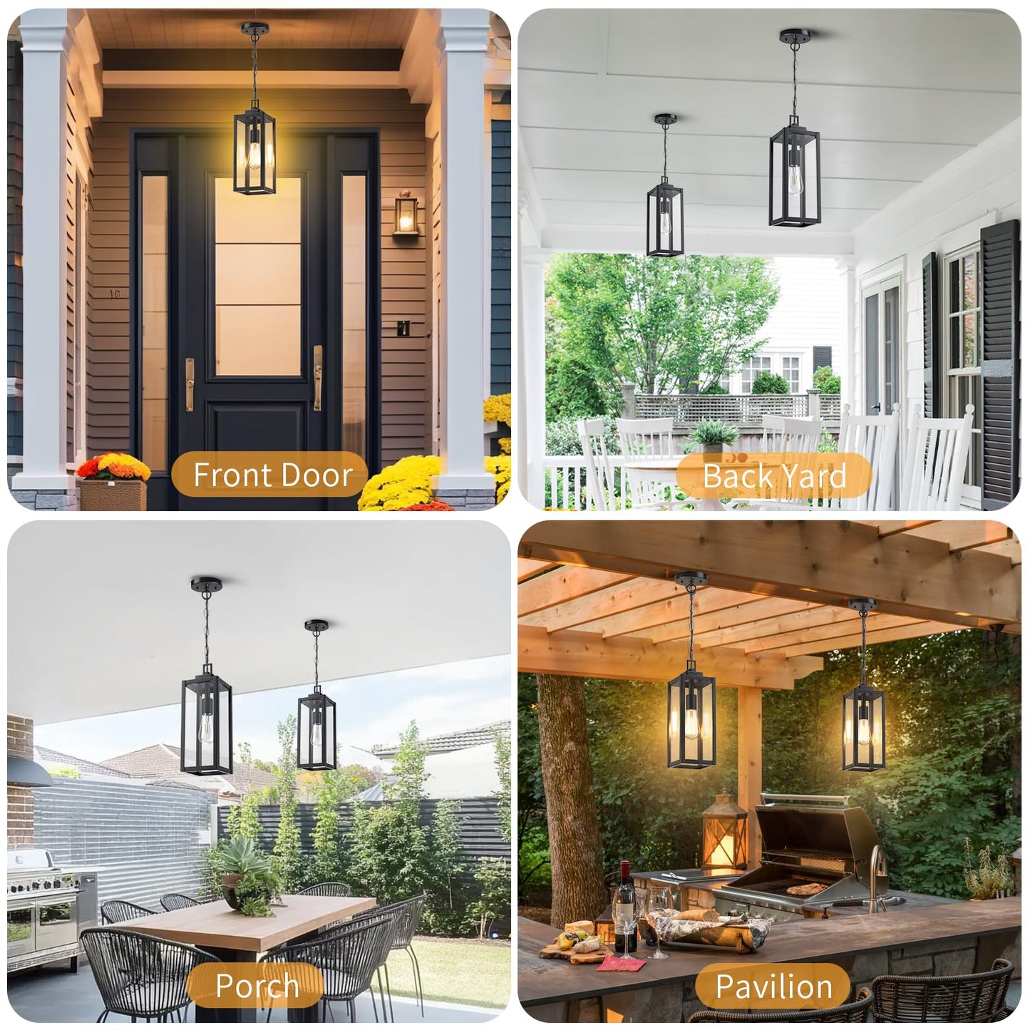Myhxq 15 Large Motion Sensor Outdoor Pendant Lights  Dusk To Dawn Modern Outside Chandelier Outdoor Hanging Lantern With Clear Glass  Exterior Pendant Lighting Fixture For Porch  Yard  Black  1Pack