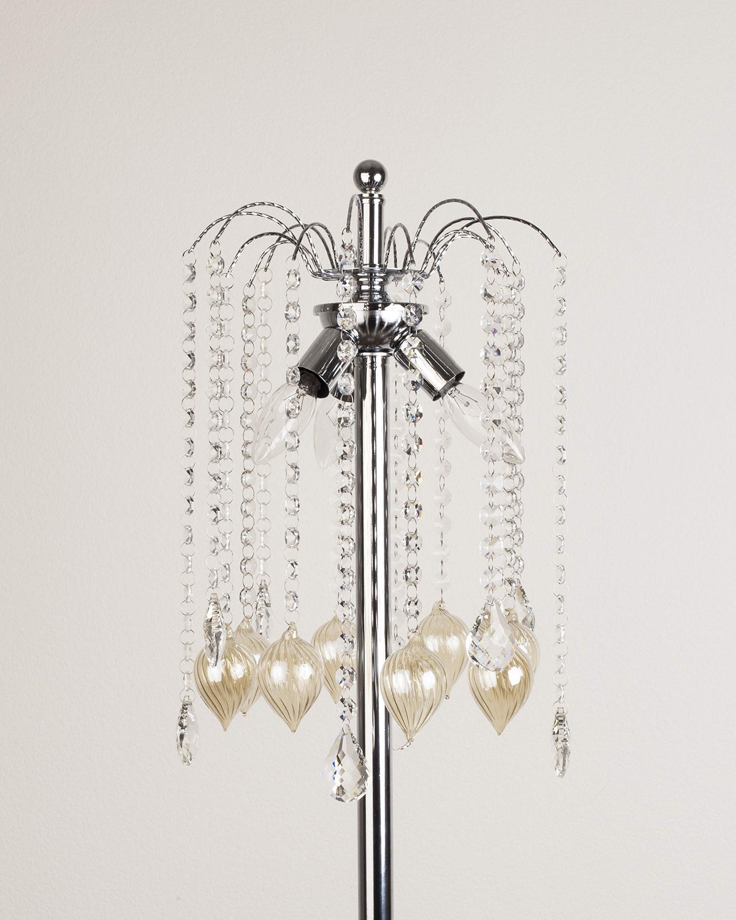 OK Lighting Floor Lamp, Crystal Gold Peach, Model OK-5125F, Chrome Finish