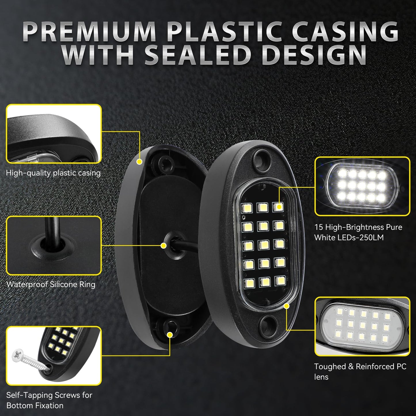 10 Pods Pure White Led Rock Lights With Power Swith Wiring Harness  6000K Super Bright Waterproof Under Trailer Lighting White Underglow Kit For Trucks Trailer Offroad Pickup Sxs Atv Utv