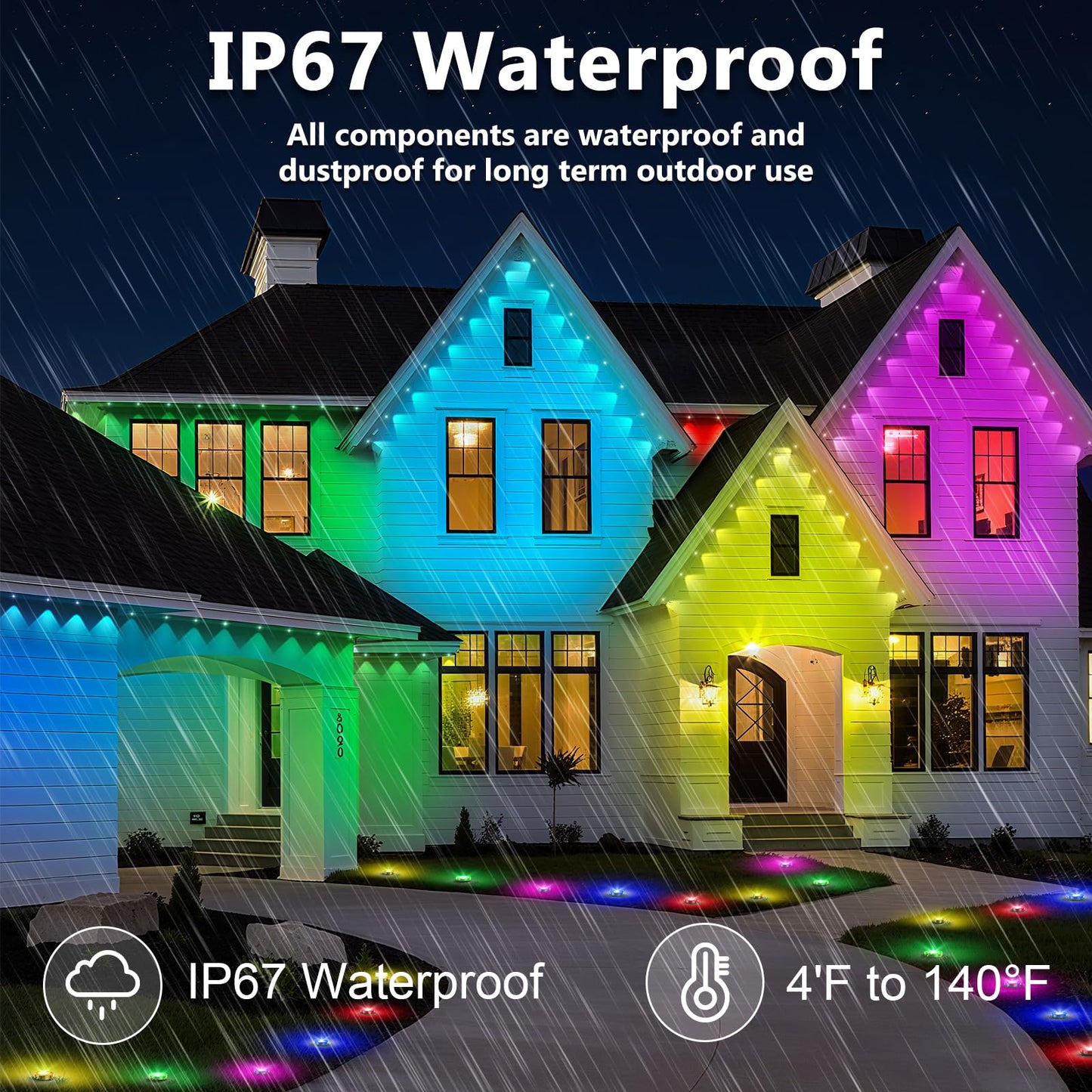 Inzidol 500Ft Permanent Outdoor Lights For House Roof  Christmas  Holiday  Party  Daily Lighting  Ip67 Waterproof Rgb Eaves Lights With Multi Scene Modes For Halloween