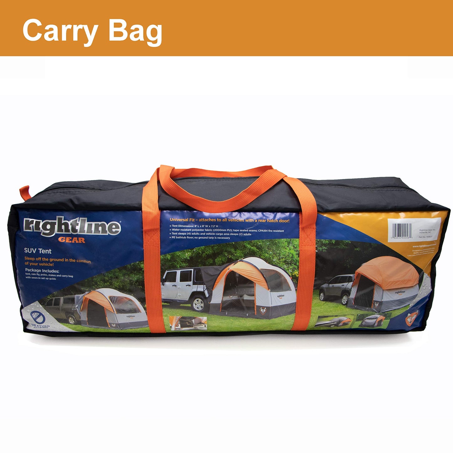 Rightline Gear 6-Person SUV Tent Attachment for Camping, 8 by 8 by 7.2 Feet, Water-Resistant, Zipper, Rainfly, 26"L x 10"W x 10"H, Orange